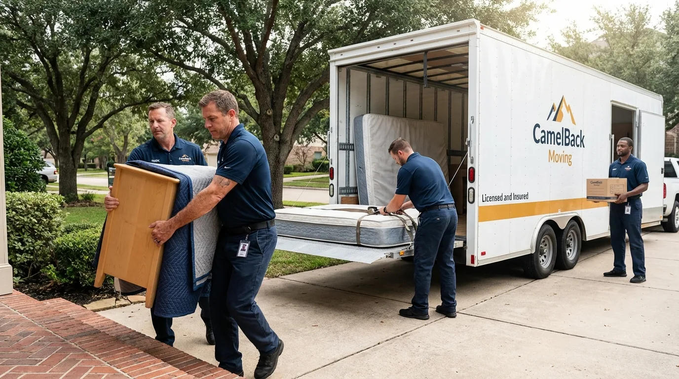 Crew loading residential truck for cross-state move from Tahoma, CA